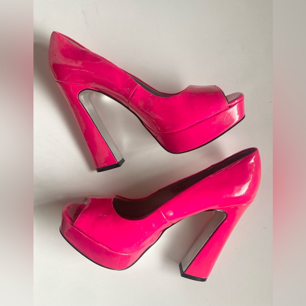 Fergie Electric Pink Peep-Toe Platform Heels
